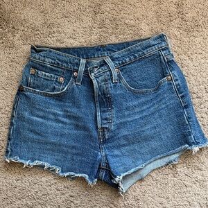 Levi's Medium Blue Frayed Hem Denim Shorts